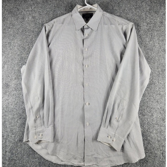 Report Collection Other - Report Collection Premium Performance Slim Fit Dress Shirt White Black‎ Grid XL